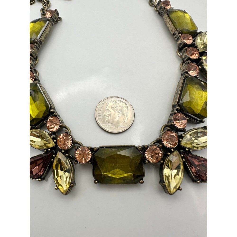 Cookie Lee Green Rhinestone Statement Necklace 21” - image 3